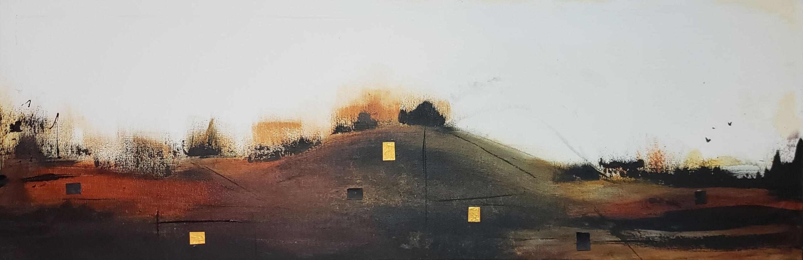 golden brown painting with hills showing black and gold for the resources buried there