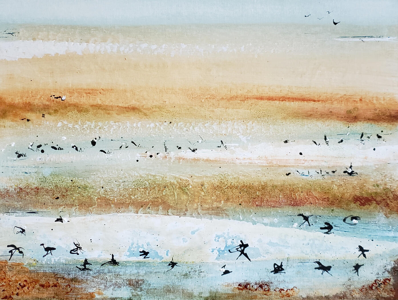 Abstract scene of waterbirds at Kati Thandi, Lake Eyre