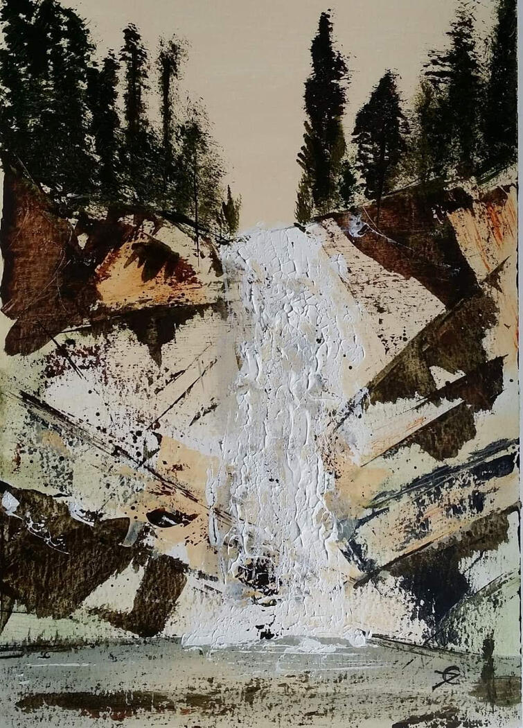 painting of waterfall