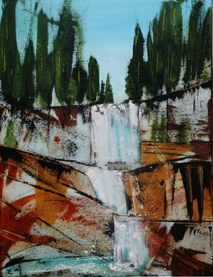 painting of a waterfall