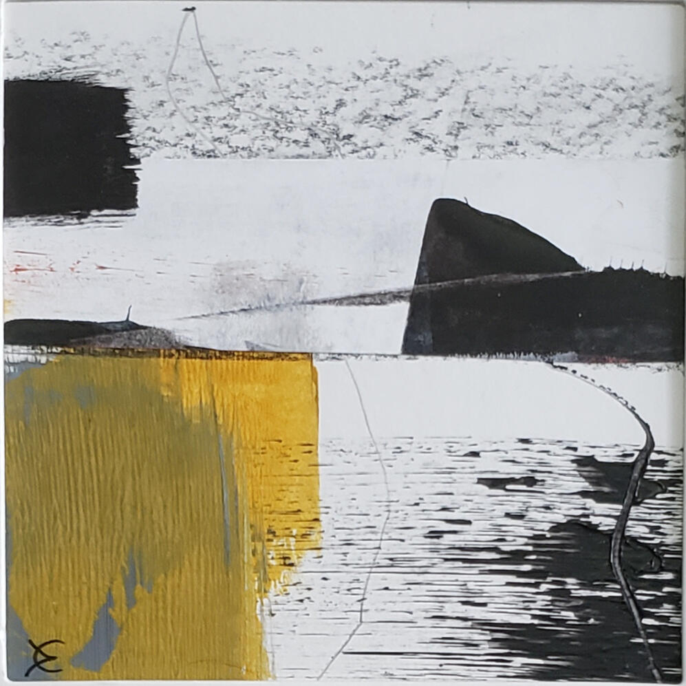 abstract yellow and black harbor scene